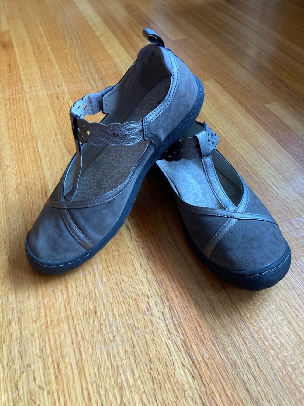 Jambu Gray Suede-Look Mary Jane Flats with Braided Strap